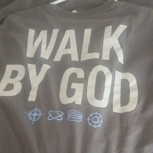 Gray T-Shirt with White and Blue Print